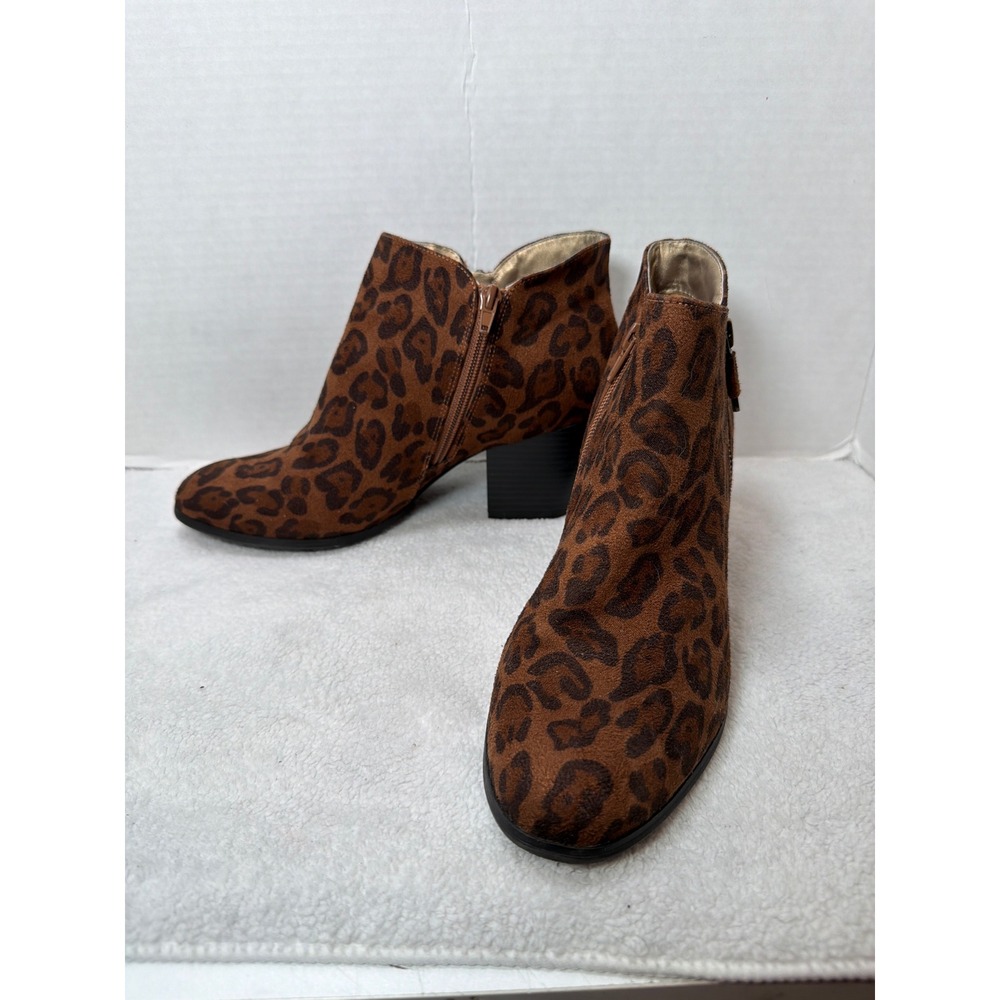 Style & Co Ankle Boots Womens 8.5M Brown Leopard Print Block Heel Bootie - Picture 2 of 8